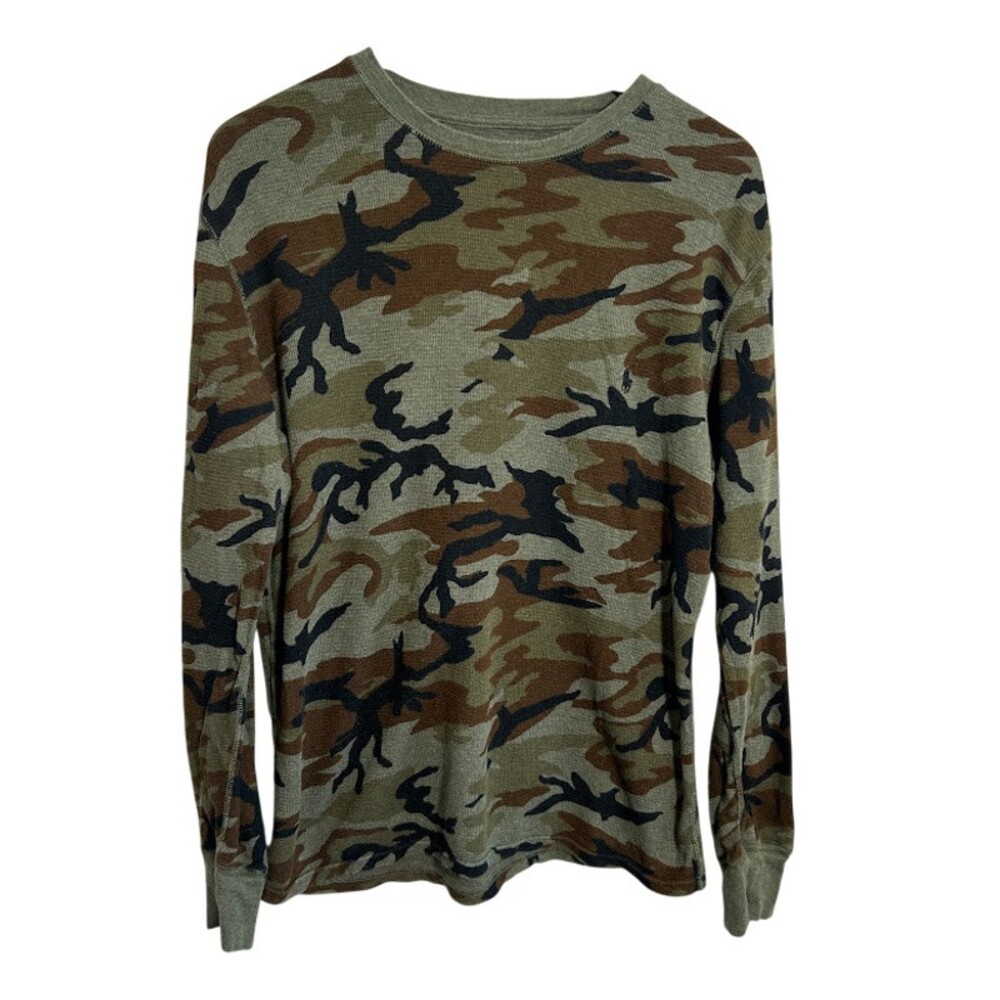 Polo Ralph Lauren Waffle Knit Thermal Shirt Mens M Green Camo Long Sleeve